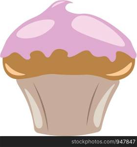 A piece of yummy cupcake with purple frosting on the top vector color drawing or illustration