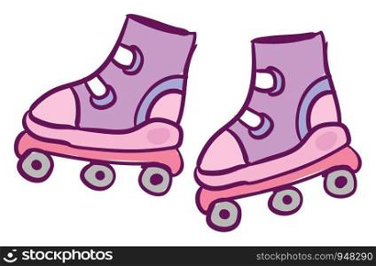 A pink colored roller skates for kids with grey wheels of aluminum-alloy that promotes the confidence to enjoy their ride and minimize the pesky blisters, vector, color drawing or illustration.