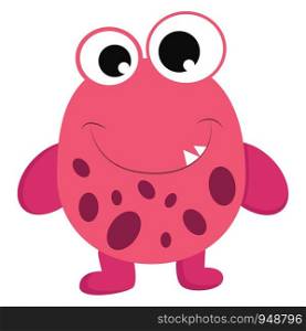 A pink monster with two bright big eyes and spots on it, vector, color drawing or illustration.