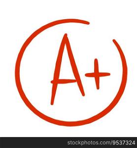 A Plus Red Grade Mark. School excellent test and exam. Red icon in circle. A Plus Red Grade Mark.