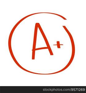 A Plus Red Grade Mark. School excellent test and exam. Red icon in circle. A Plus Red Grade Mark.