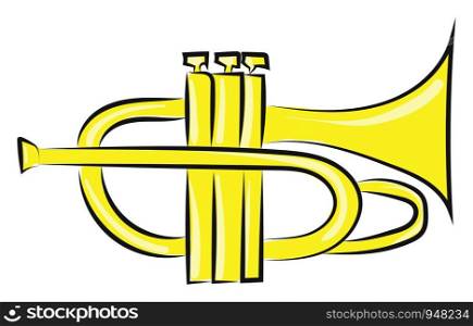 A pocket trumpet of compact size relatively compared to the standard ones and the tubing wound more lightly could be packed in a suitcase , vector, color drawing or illustration.