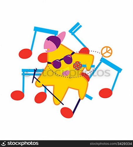 A pop star character illustrated from the shape of a star wearing a hat, sunglasses holding a lollypop.