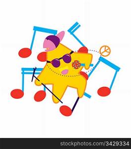A pop star character illustrated from the shape of a star wearing a hat, sunglasses holding a lollypop.