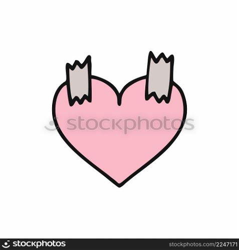 A post-it note in the shape of a heart. Vector illustration for Valentine’s day in Doodle style.