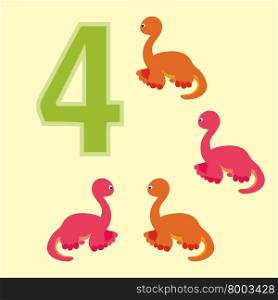 A poster for primary education account. Number four. About four paintings of a dinosaur.