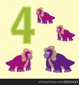A poster for primary education account. Number four. About four paintings of a dinosaur.