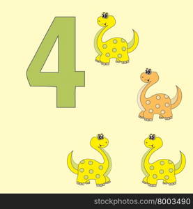 A poster for primary education account. Number four. About four paintings of a dinosaur.