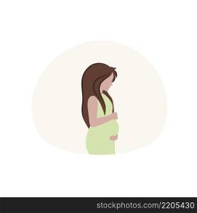 A pregnant girl holds her big belly with her hands while waiting for the baby to be born. Vector flat illustration in cartoon style. Pregnancy, childbirth, and motherhood. The design of the web site