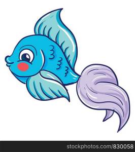 A pretty blue fish with a lavender tail and a red cheek vector color drawing or illustration