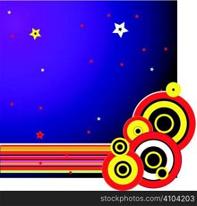 A purple background with stars and circles