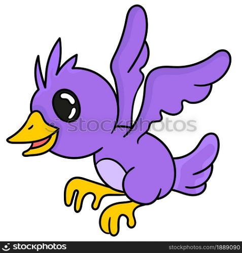 a purple bird is flying. cartoon illustration sticker emoticon