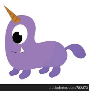 A purple unicorn monster with a single unicorn horn vector color drawing or illustration