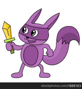 a purple weasel carrying a sword. cartoon illustration sticker emoticon
