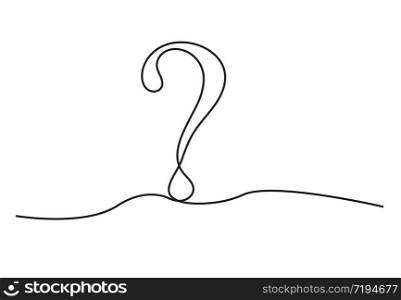 A question mark is drawn on a single black line on a white background. One-line drawing. Continuous line.