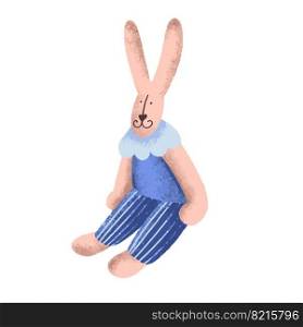 A rabbit in a blue suit on a white background. Cute bunny character. Vector illustration. A rabbit in a blue suit. Cute bunny character. Vector illustration 