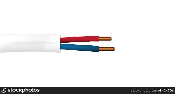 A realistic 3d vector electrical cable with wires ground and phase. Isolated illustration on white background