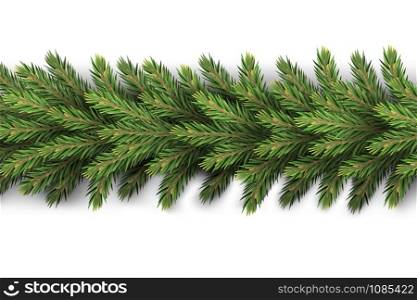 A realistic, detailed New Year&rsquo;s garland made of pine tree branches to create postcards, banners for the siteRealistic xmas decoration elements.