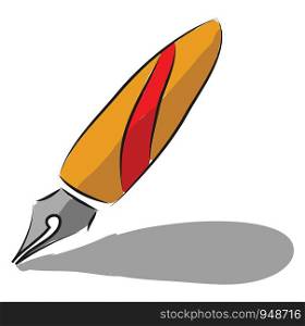 A red and orange colored fountain pen, vector, color drawing or illustration.