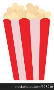 A red box filled with white fluffy popcorn, vector, color drawing or illustration.