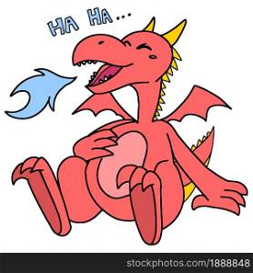a red dragon was laughing out loud. cartoon illustration sticker mascot emoticon