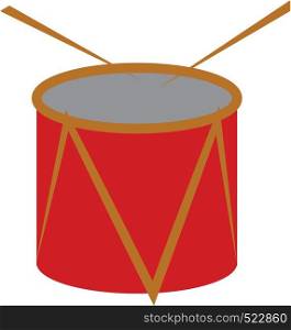 A red drum with yellow line design and drumsticks vector color drawing or illustration
