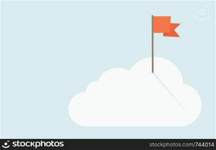 A red flag is on top of the cloud. A contemporary style with pastel palette soft blue tinted background with desaturated clouds. Vector flat design illustration. Horizontal layout.. Red flag on top of the cloud.