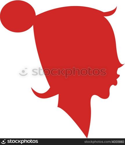 A red minimalistic side look of a girl with a huge hair bun vector color drawing or illustration