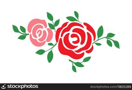 A red rose. Rose flower for creative design, decoration and scrapbooking. Flat style