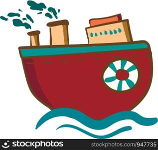 A red round steam vessel with life preserver vector color drawing or illustration