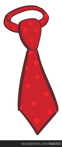 A red tie with the pale-red dotted eye-catchy design for men is ideal for party wear or business days set isolated on white background viewed from the front, vector, color drawing or illustration.