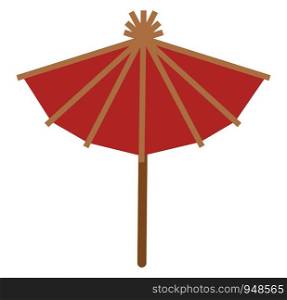 A red wooden Japanese umbrella, vector, color drawing or illustration.