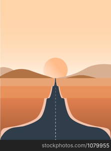 A road leading to the mountains across a dry desert. - Vector - Vector