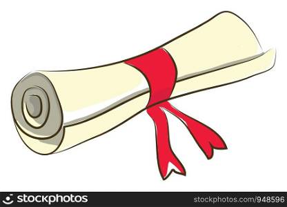 A rolled letter with a ribbon, vector, color drawing or illustration.