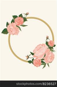 a round frame shabby chic large tender pink roses and peonies in . Suitable for wedding decor and invitations