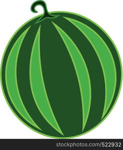 A round green striped watermelon vector color drawing or illustration