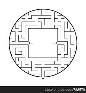 A round labyrinth with two entrances and one exit. Simple flat vector illustration isolated on white background. With a place for your drawings