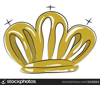 A royal shinning crown in gold, vector, color drawing or illustration.