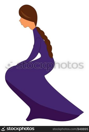 A sad girl in a long purple dress, vector, color drawing or illustration.