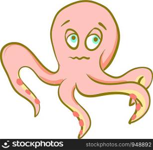 A sad octopus in orange color, vector, color drawing or illustration.