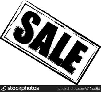 A sale stamp in black and white oblong shape