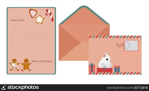 A sample of a New Year&rsquo;s letter to Santa Claus and an envelope. Flat design. Vector illustration. A sample of a New Year&rsquo;s letter to Santa Claus and an envelope. Flat design. Vector illustration.