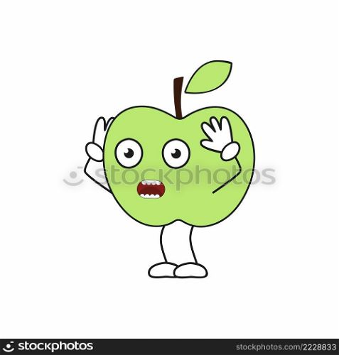 A scared Apple with arms and legs. Funny fruit smiley face. A children’s character for a Board game.