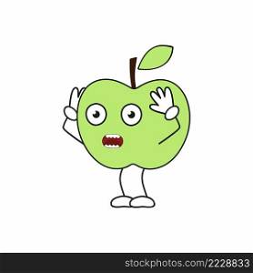 A scared Apple with arms and legs. Funny fruit smiley face. A children’s character for a Board game.