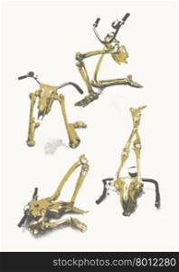 A scary combination between a human skeleton ( legs ), a ruminant&rsquo;s skull and bicycle handles . The handles replace the antlers on the deer like animal head.