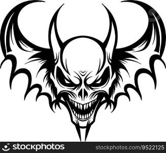 A Scary devil head with wings in a vintage style of illustration