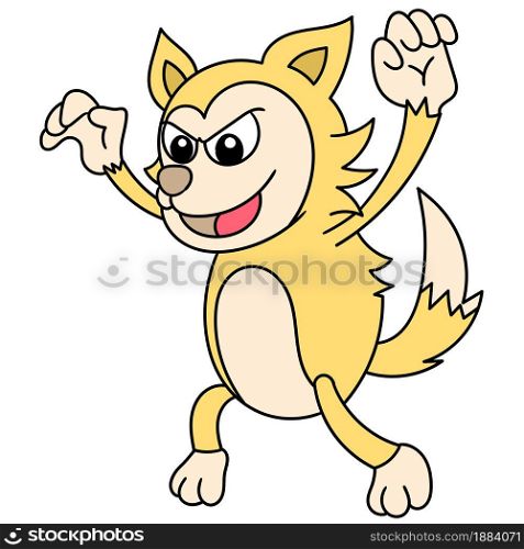 a scary yellow wolf, doodle icon image. cartoon caharacter cute doodle draw