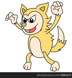 a scary yellow wolf, doodle icon image. cartoon caharacter cute doodle draw