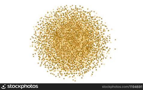 A scattering of triangular shape gold confetti glitters. Template design for New Year card frame.