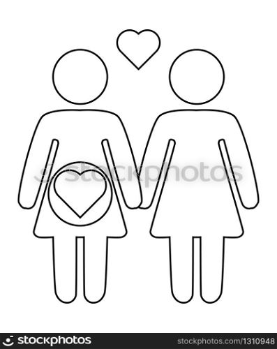 A schematic depiction of a family couple of lesbian women with children, icon. A schematic depiction of a family couple of lesbian women with children